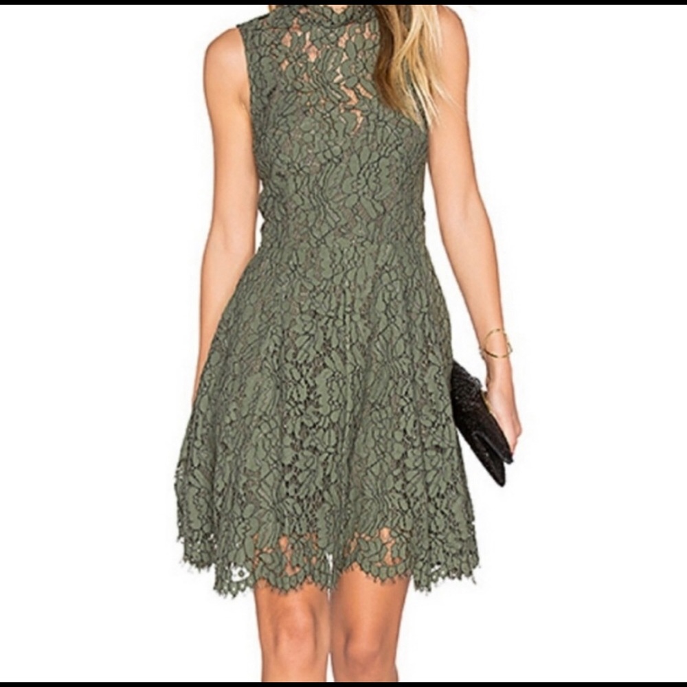 KEEPSAKE the label army green backless lace dress